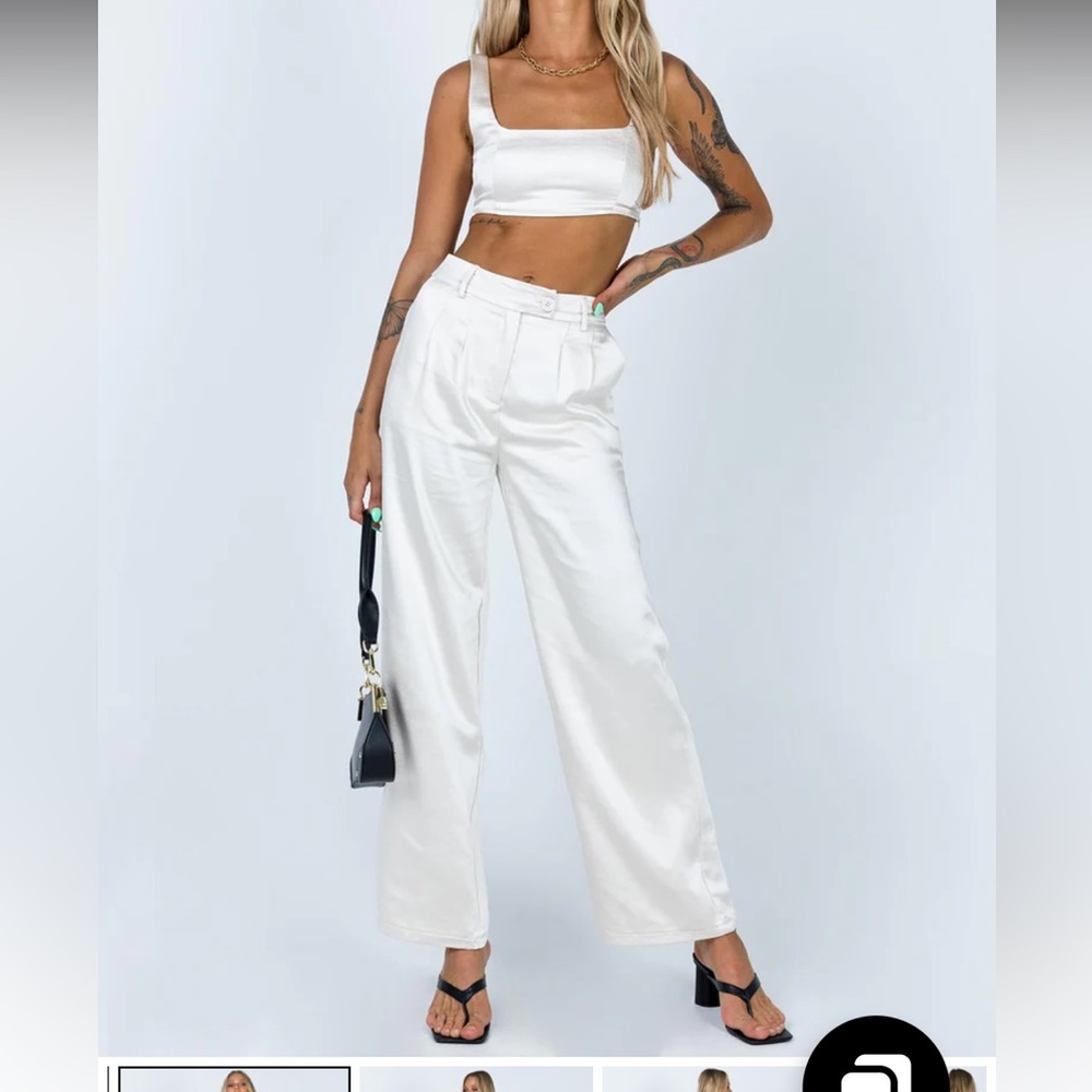 Princess Polly Huxley Set Champagne Satin size 2, pants and top, worn once